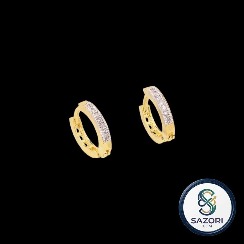 Brass gold and white plated AD stone hoop earrings