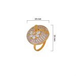 Large circular brass statement finger ring featuring gold and white dual-tone plating worn on a woman's & Girl's hand