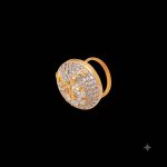 Large circular brass statement finger ring featuring gold and white dual-tone plating worn on a woman's & Girl's hand