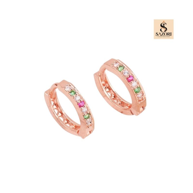 Pure Brass with Rose Gold plated CZ stone hoop earrings