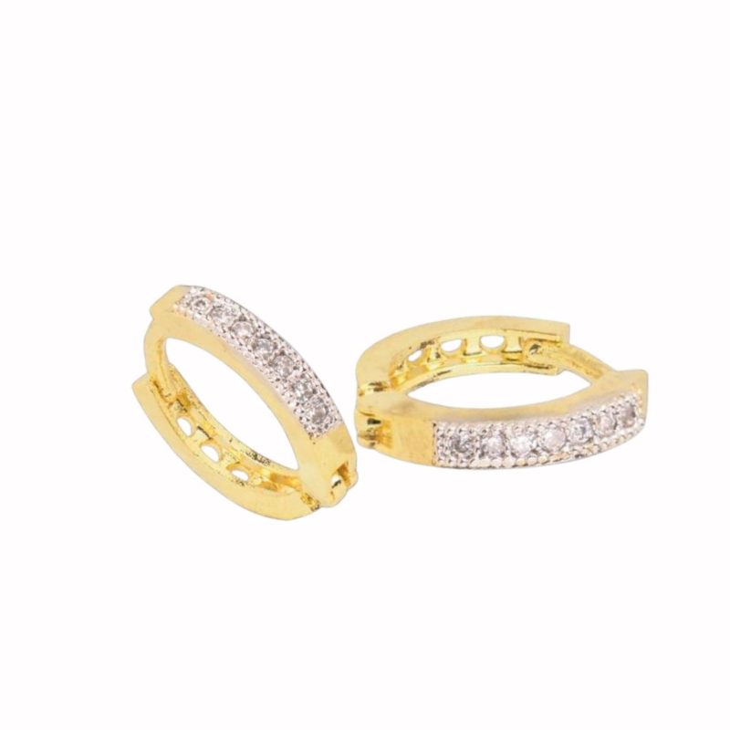 Brass gold and white plated CZ stone hoop earrings