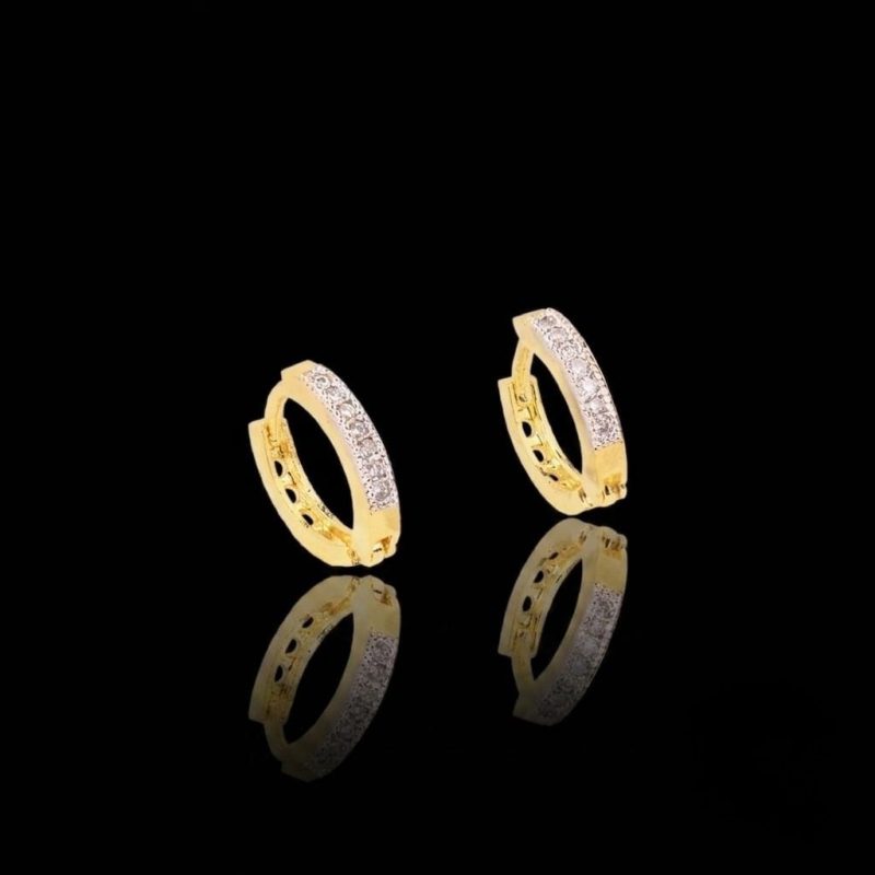 Brass gold and white plated CZ stone hoop earrings