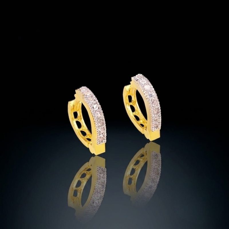 Brass gold and white plated CZ stone hoop earrings