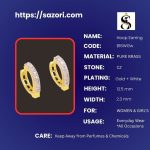 Brass gold and white plated CZ stone hoop earrings