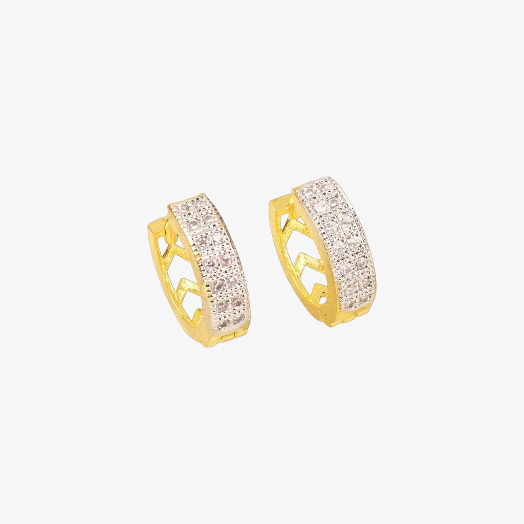 Gold & White Plated CZ Stone Hoop Earrings(B21WGw) Brass gold and white plated CZ stone hoop earrings