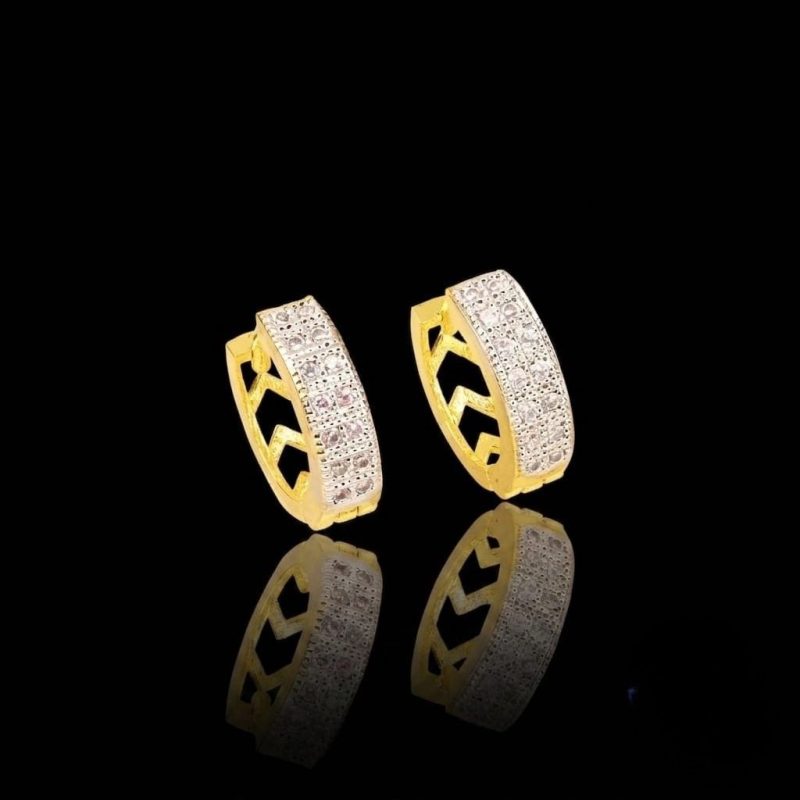 Brass gold and white plated CZ stone hoop earrings