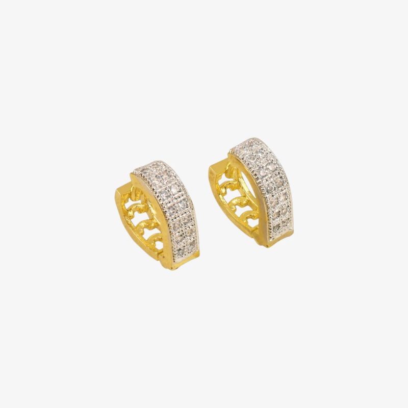 Brass gold and white plated CZ stone hoop earrings