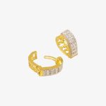 Brass gold and white plated CZ stone hoop earrings