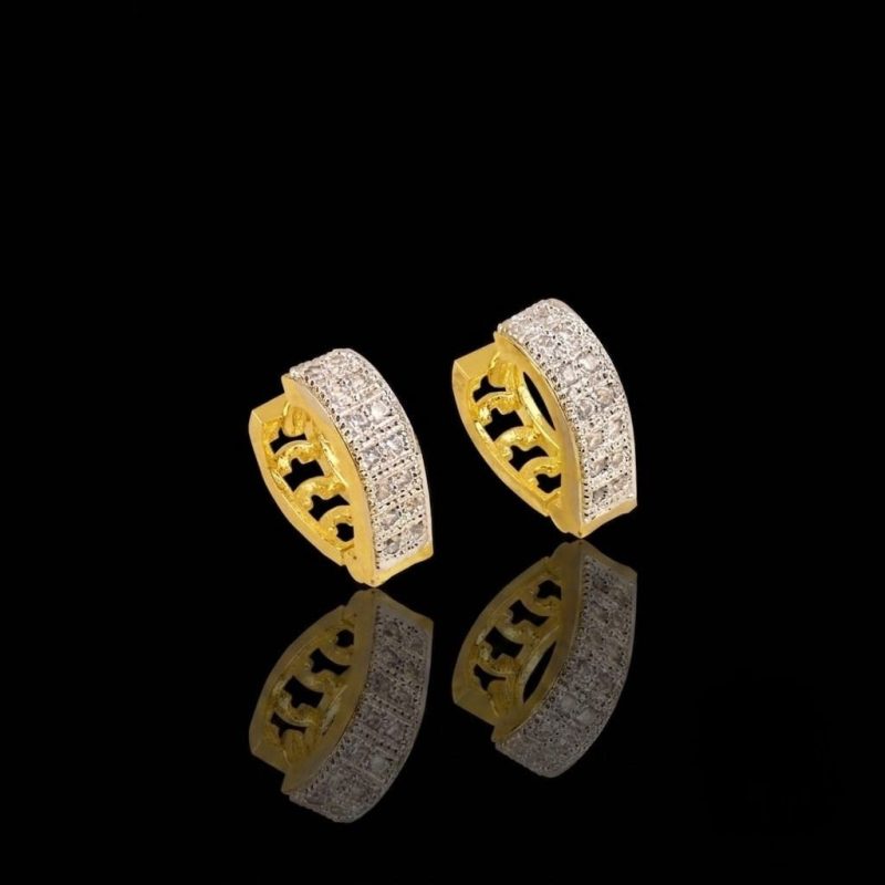 Brass gold and white plated CZ stone hoop earrings