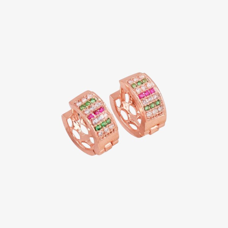 Rose Gold plated CZ stone hoop earrings