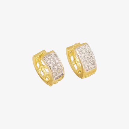 Brass gold and white plated CZ stone hoop earrings
