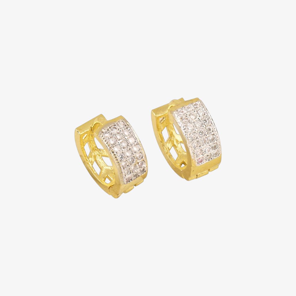 Gold & White Plated CZ Stone Hoop Earrings(B31WGw) Brass gold and white plated CZ stone hoop earrings