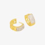 Brass gold and white plated CZ stone hoop earrings