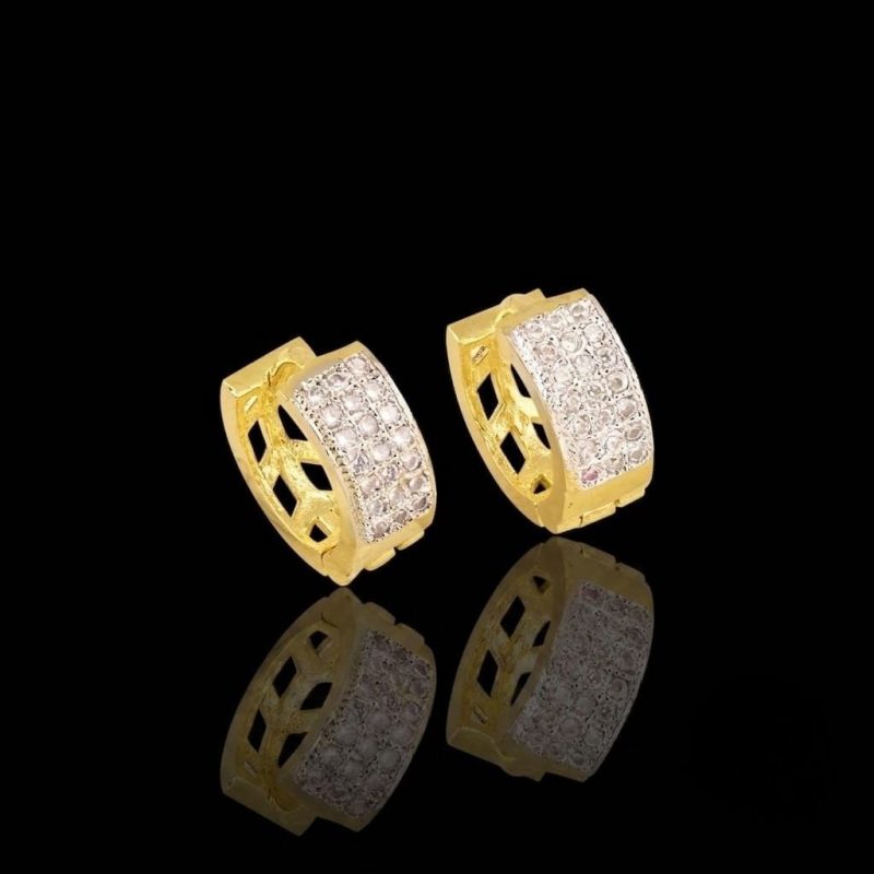 Brass gold and white plated CZ stone hoop earrings