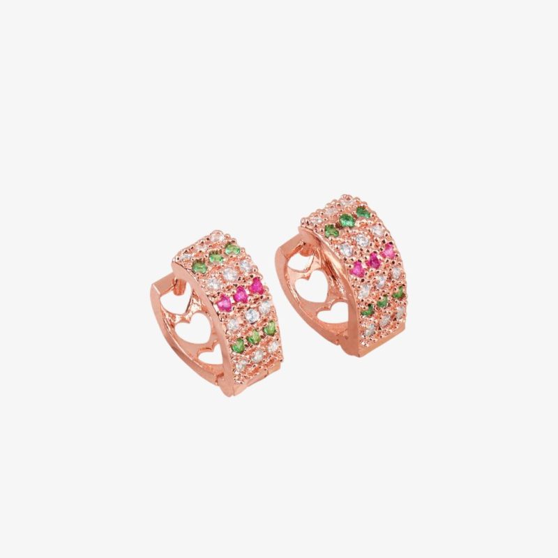 Rose Gold plated CZ stone hoop earrings