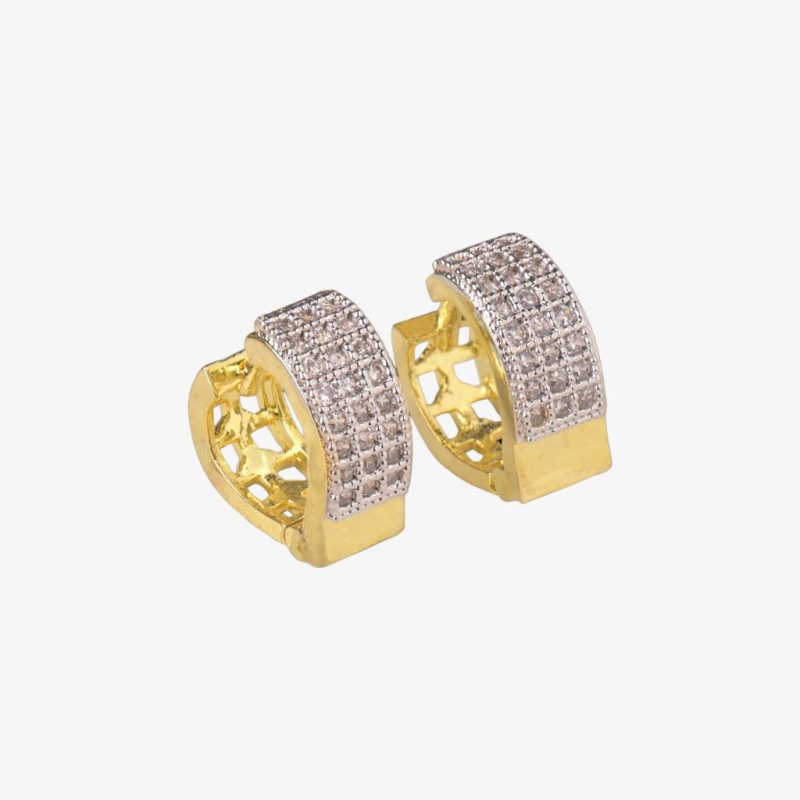 Brass gold and white plated CZ stone hoop earrings