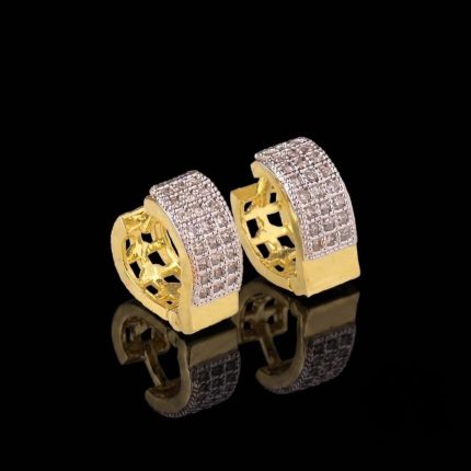 Brass gold and white plated CZ stone hoop earrings