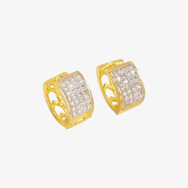 Brass gold and white plated CZ stone hoop earrings