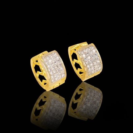 Brass gold and white plated CZ stone hoop earrings