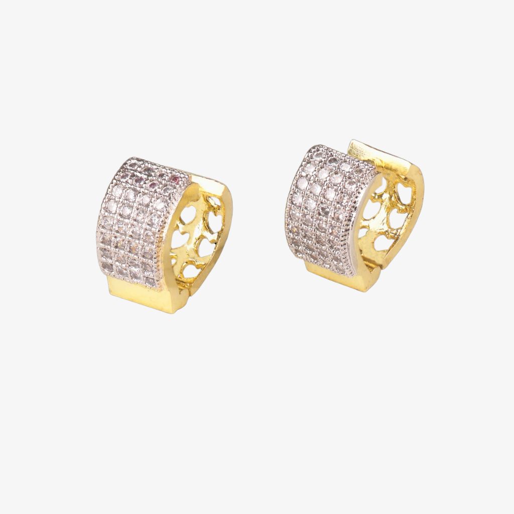 Gold & White Plated CZ Stone Hoop Earrings(B46WGw) Brass gold and white plated CZ stone hoop earrings