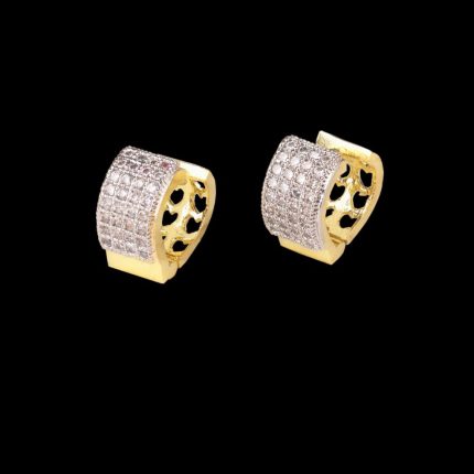 Brass gold and white plated CZ stone hoop earrings