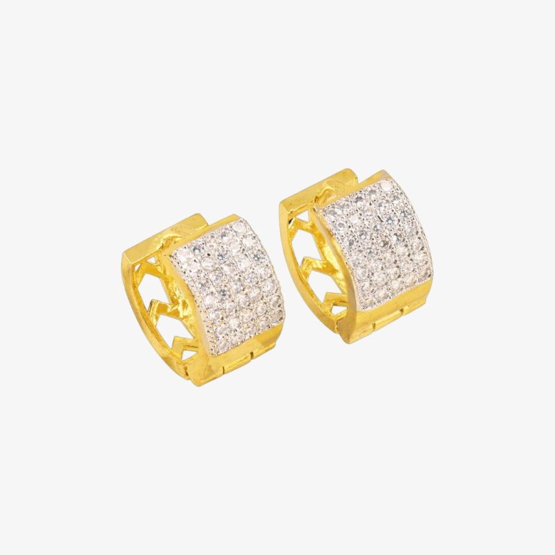Brass gold and white plated CZ stone hoop earrings