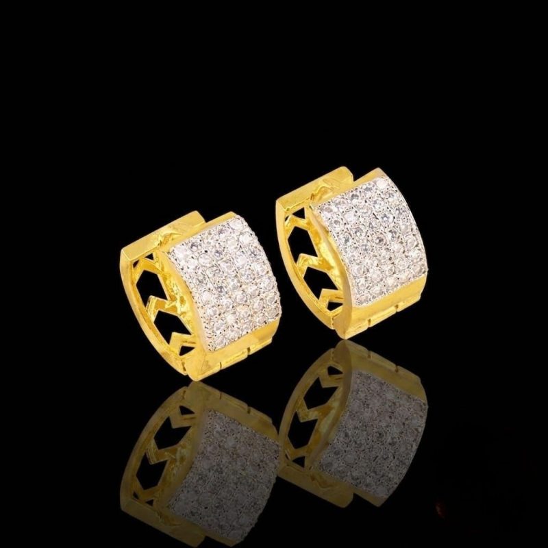 Brass gold and white plated CZ stone hoop earrings