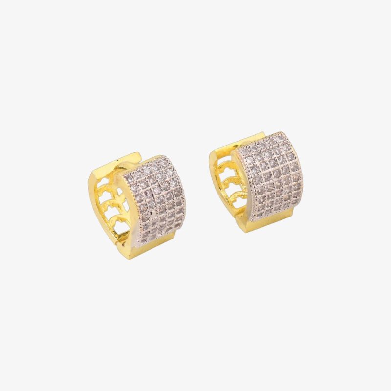 Brass gold and white plated CZ stone hoop earrings