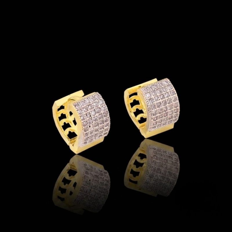 Brass gold and white plated CZ stone hoop earrings
