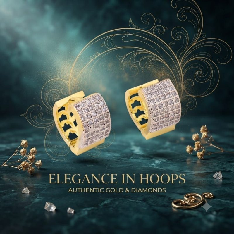 Brass gold and white plated CZ stone hoop earrings